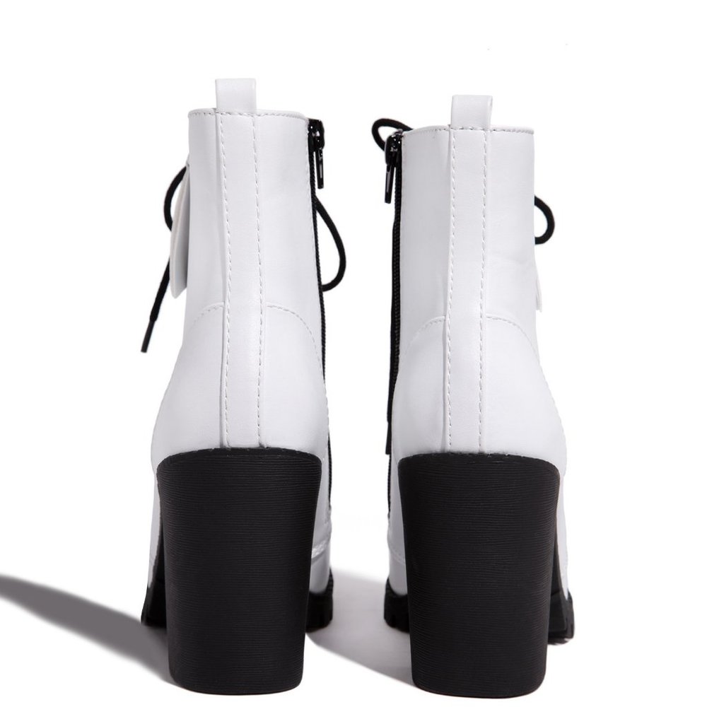 NEW๐ฅ White Ankle Booties Lug Sole Platform Lace-Up Combat Boot Chunky High Heel - Picture 5 of 5